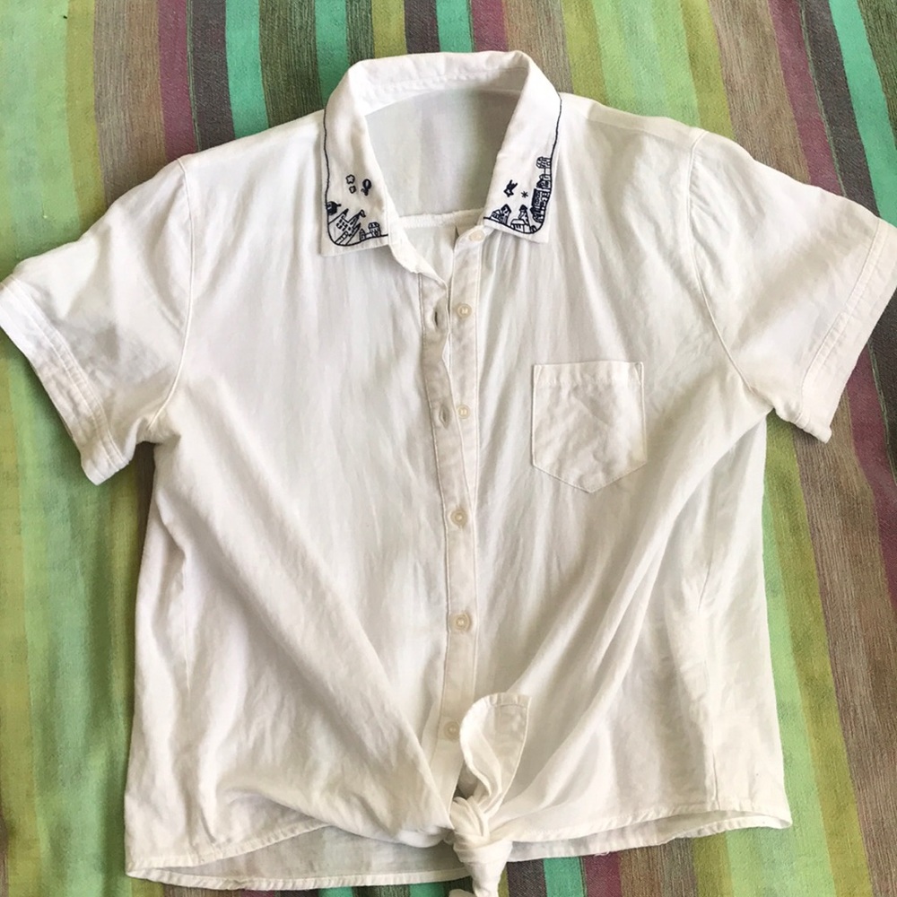 White button down top with cute designs
